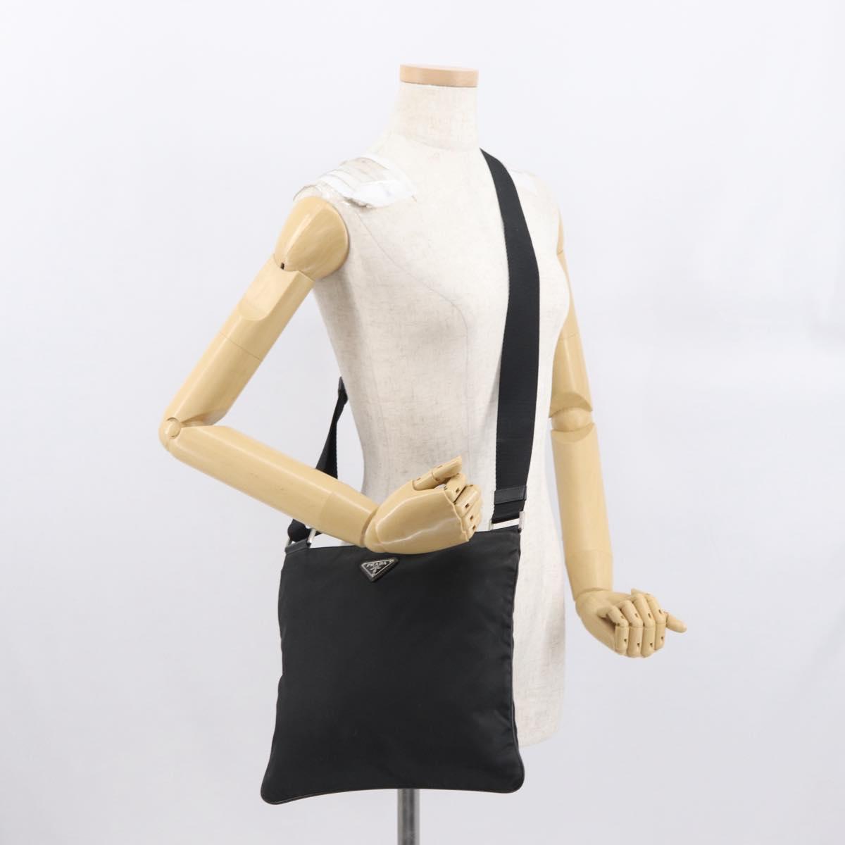 PRADA Shoulder Bag Nylon Black Silver Auth 166684