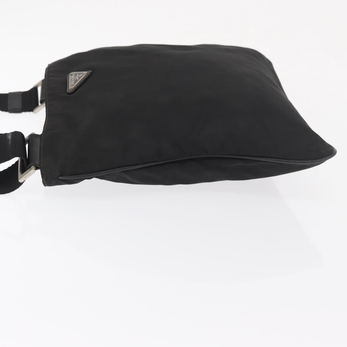 PRADA Shoulder Bag Nylon Black Silver Auth 166684