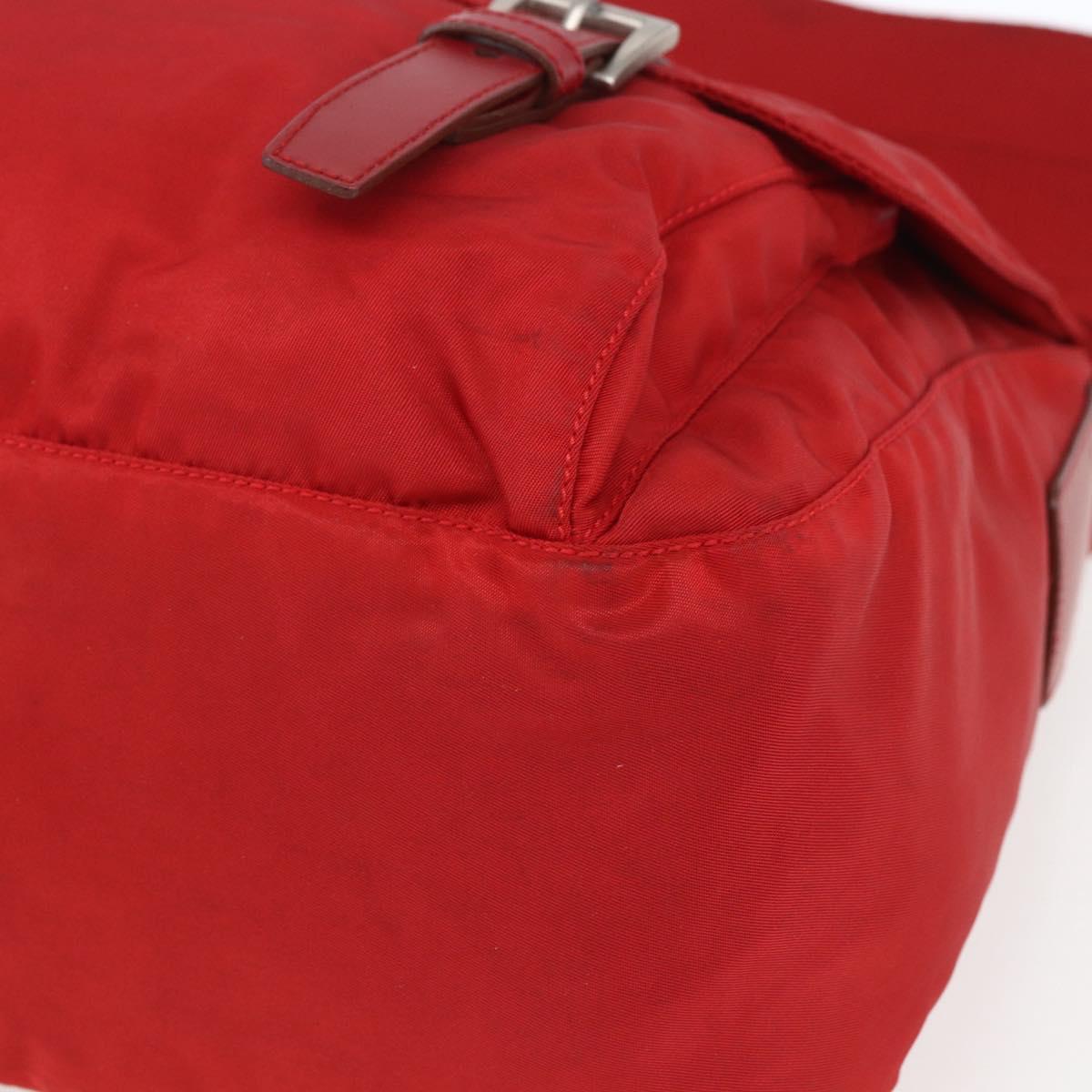 PRADA Shoulder Bag Nylon Red Silver Auth 166685