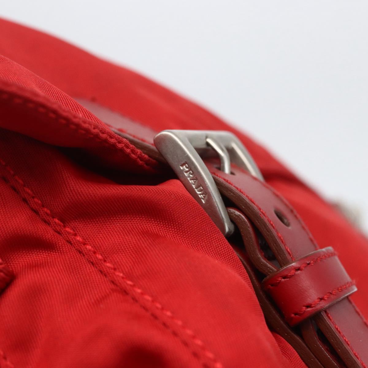 PRADA Shoulder Bag Nylon Red Silver Auth 166685