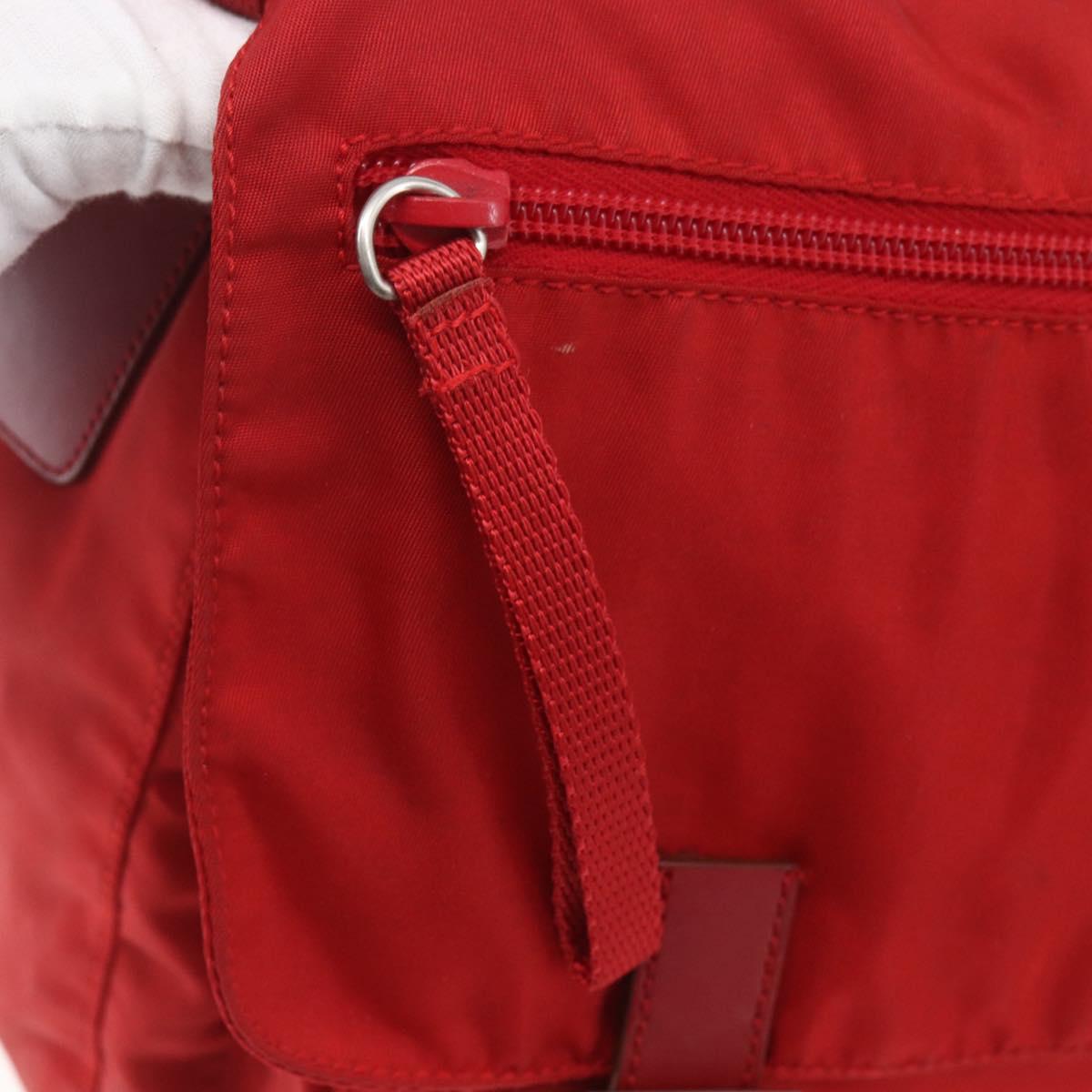 PRADA Shoulder Bag Nylon Red Silver Auth 166685