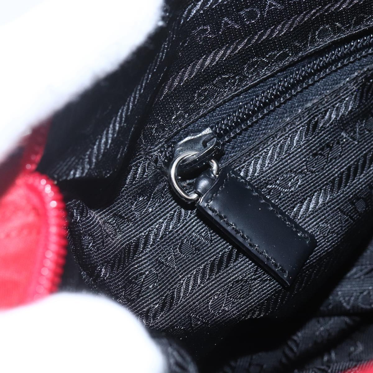 PRADA Shoulder Bag Nylon Red Silver Auth 166685