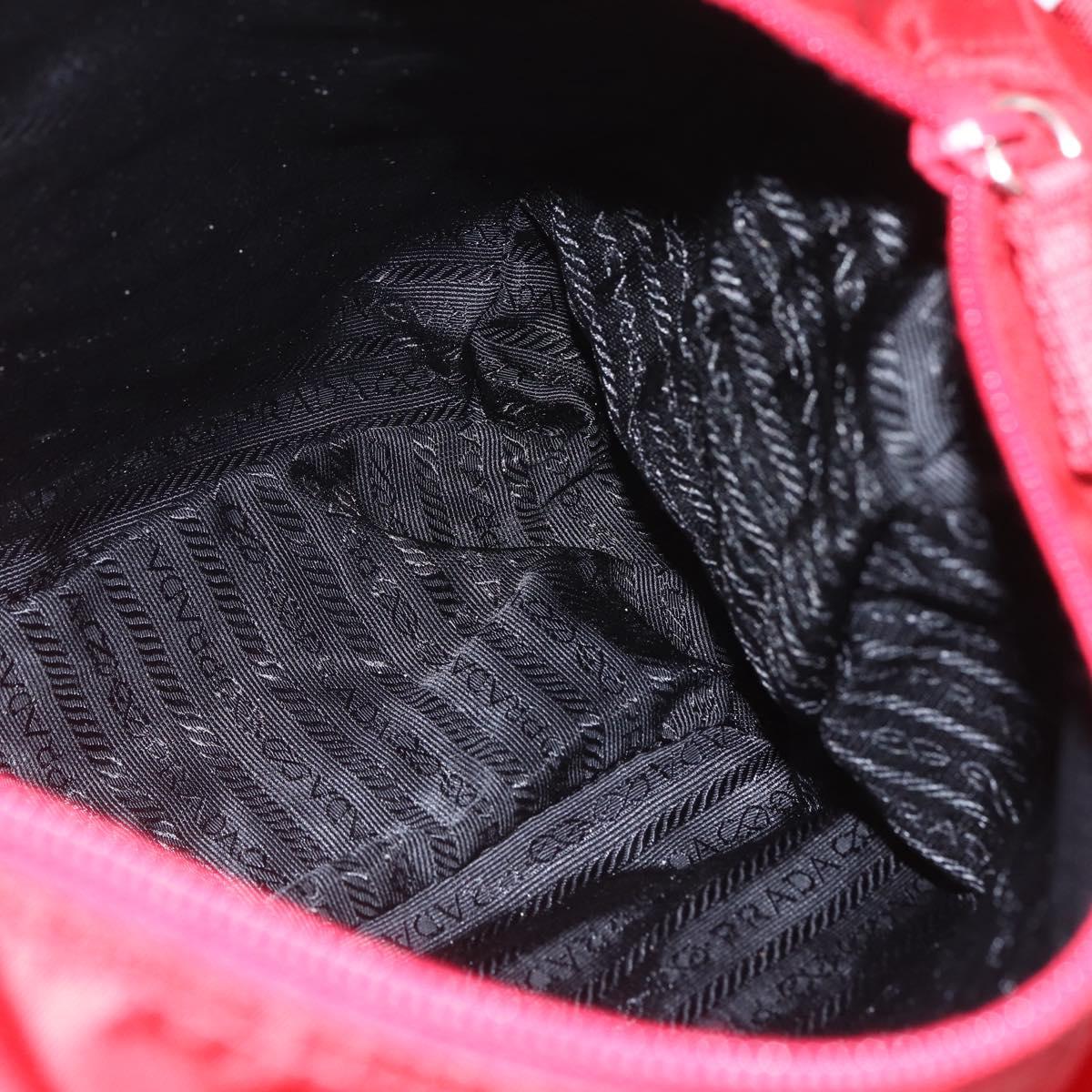 PRADA Shoulder Bag Nylon Red Silver Auth 166685