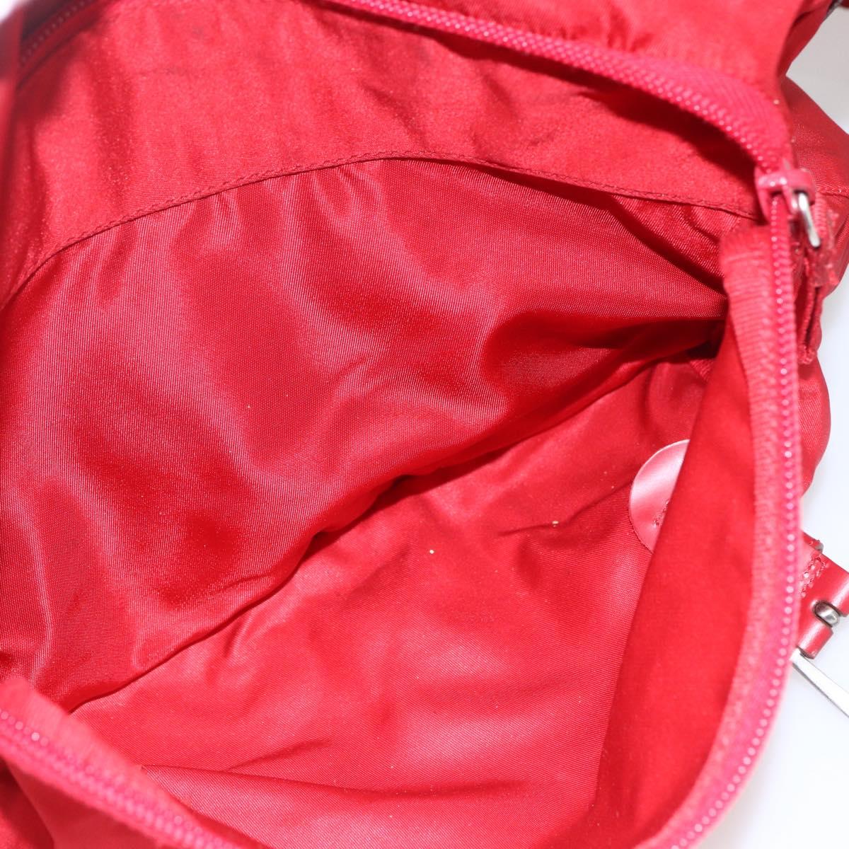 PRADA Shoulder Bag Nylon Red Silver Auth 166685