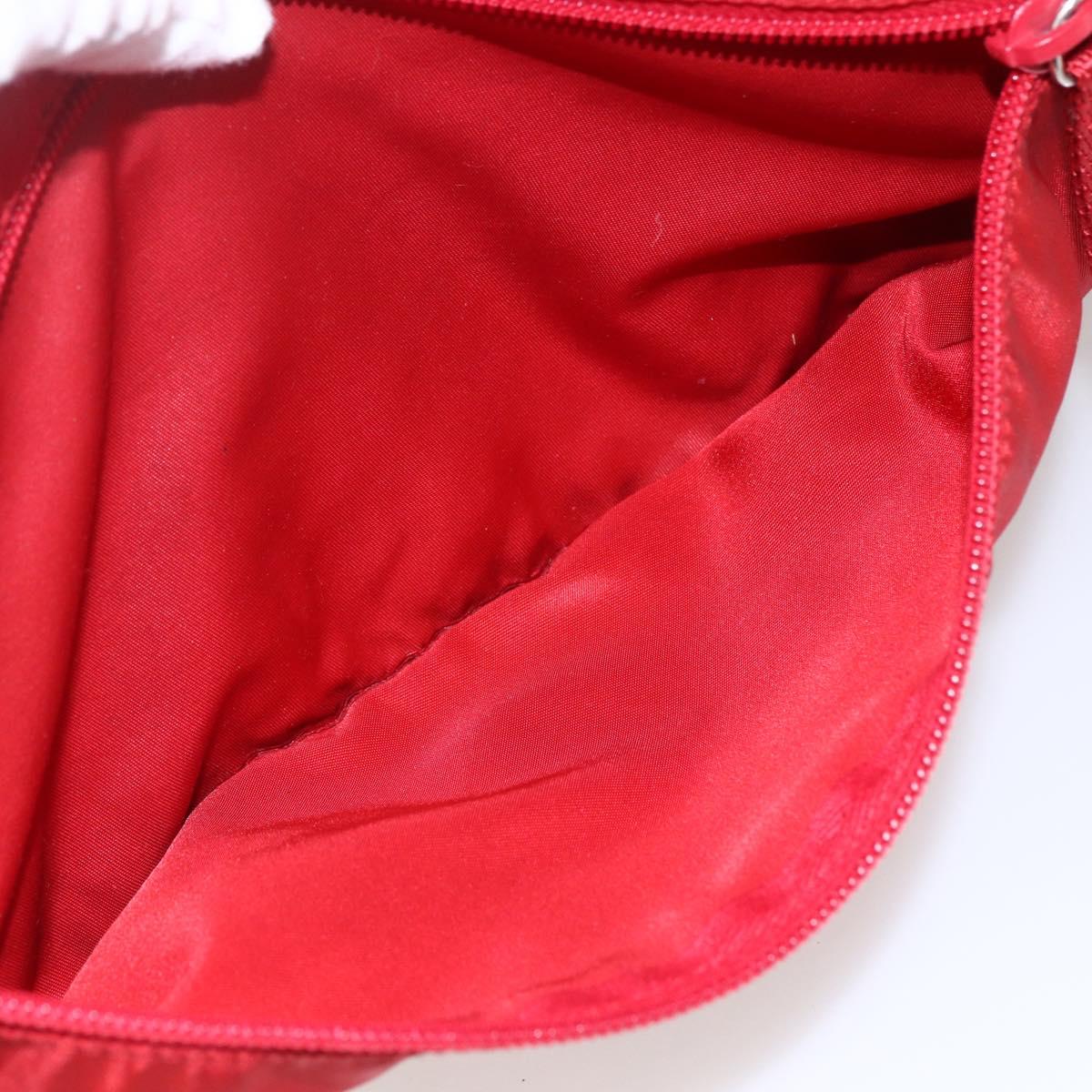 PRADA Shoulder Bag Nylon Red Silver Auth 166685