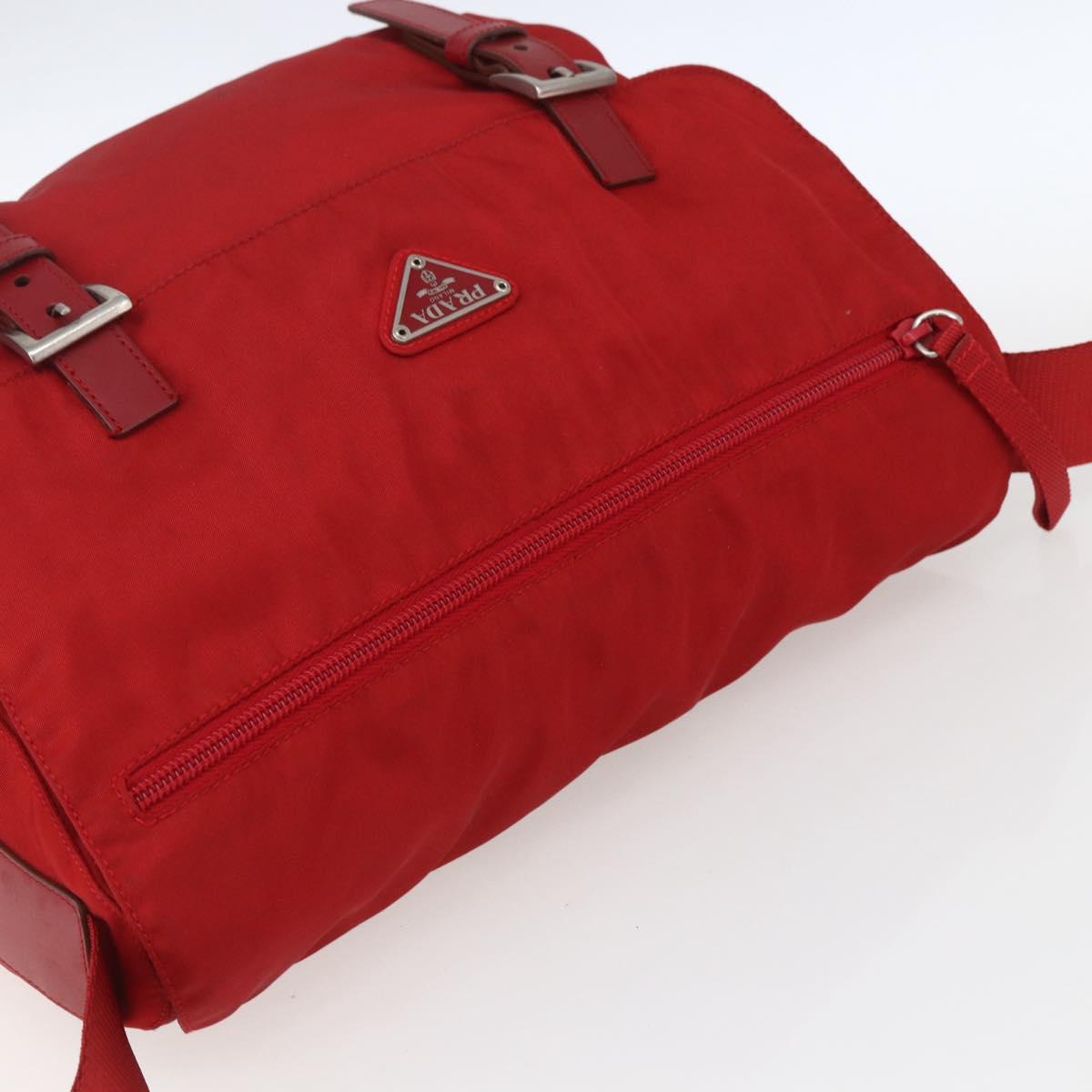PRADA Shoulder Bag Nylon Red Silver Auth 166685
