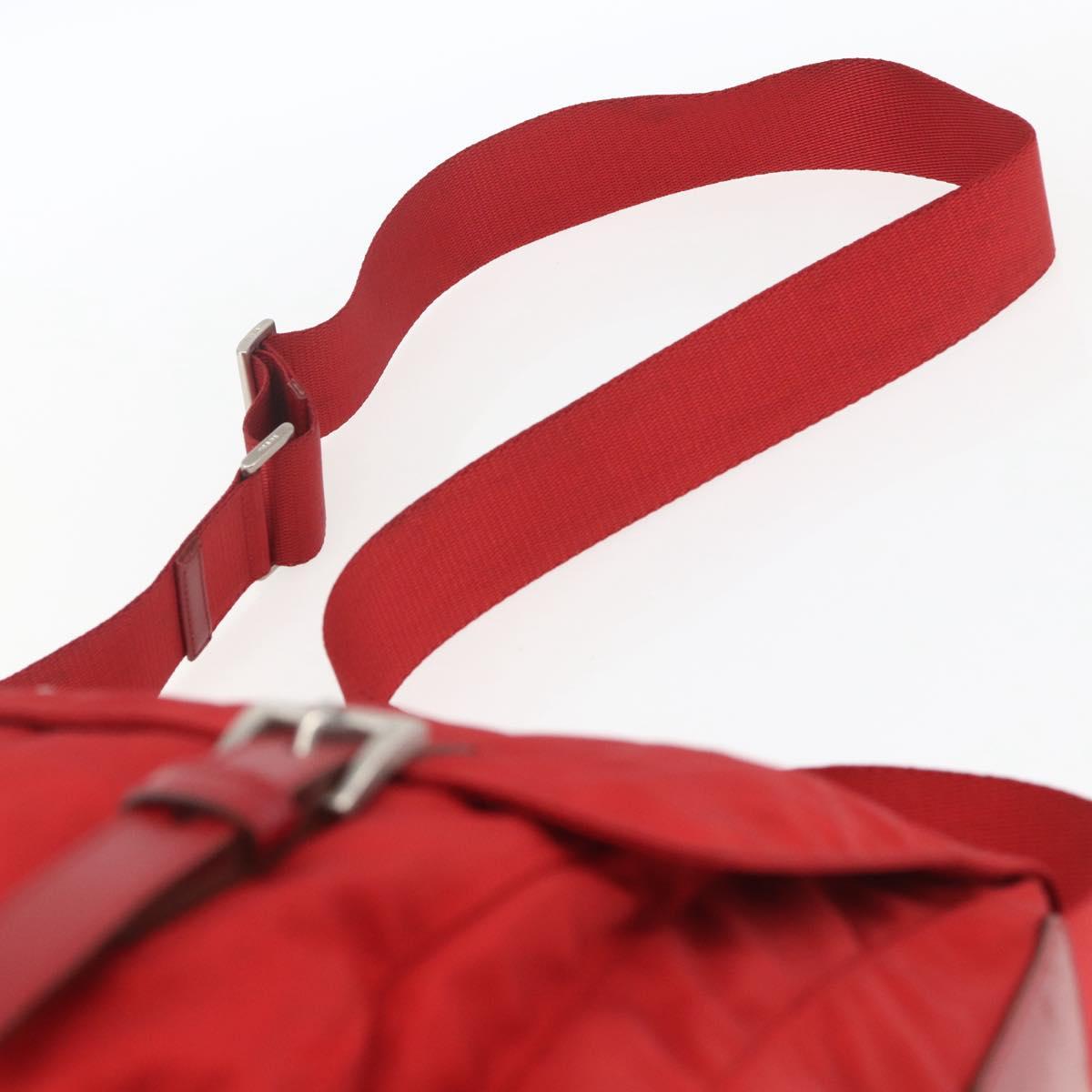 PRADA Shoulder Bag Nylon Red Silver Auth 166685