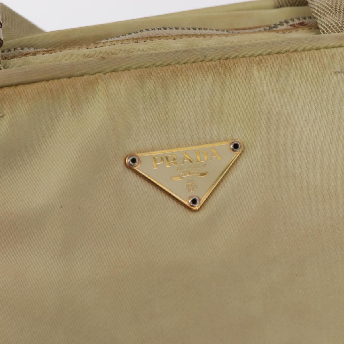 PRADA Hand Bag Nylon Beige Gold Auth 166689