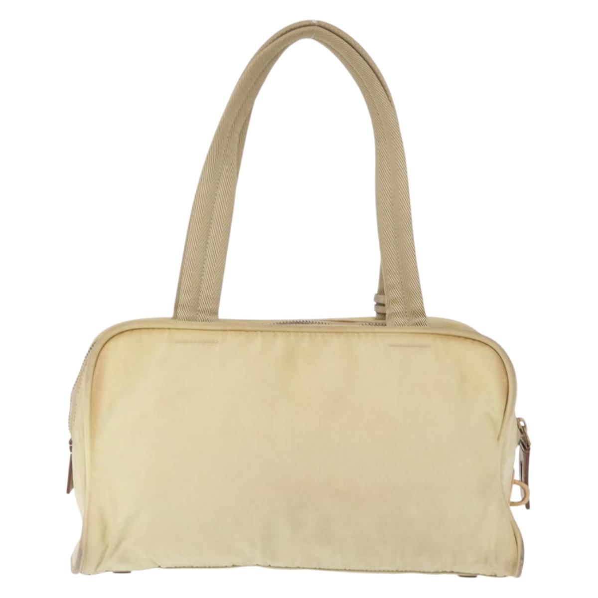 PRADA Hand Bag Nylon Beige Gold Auth 166689