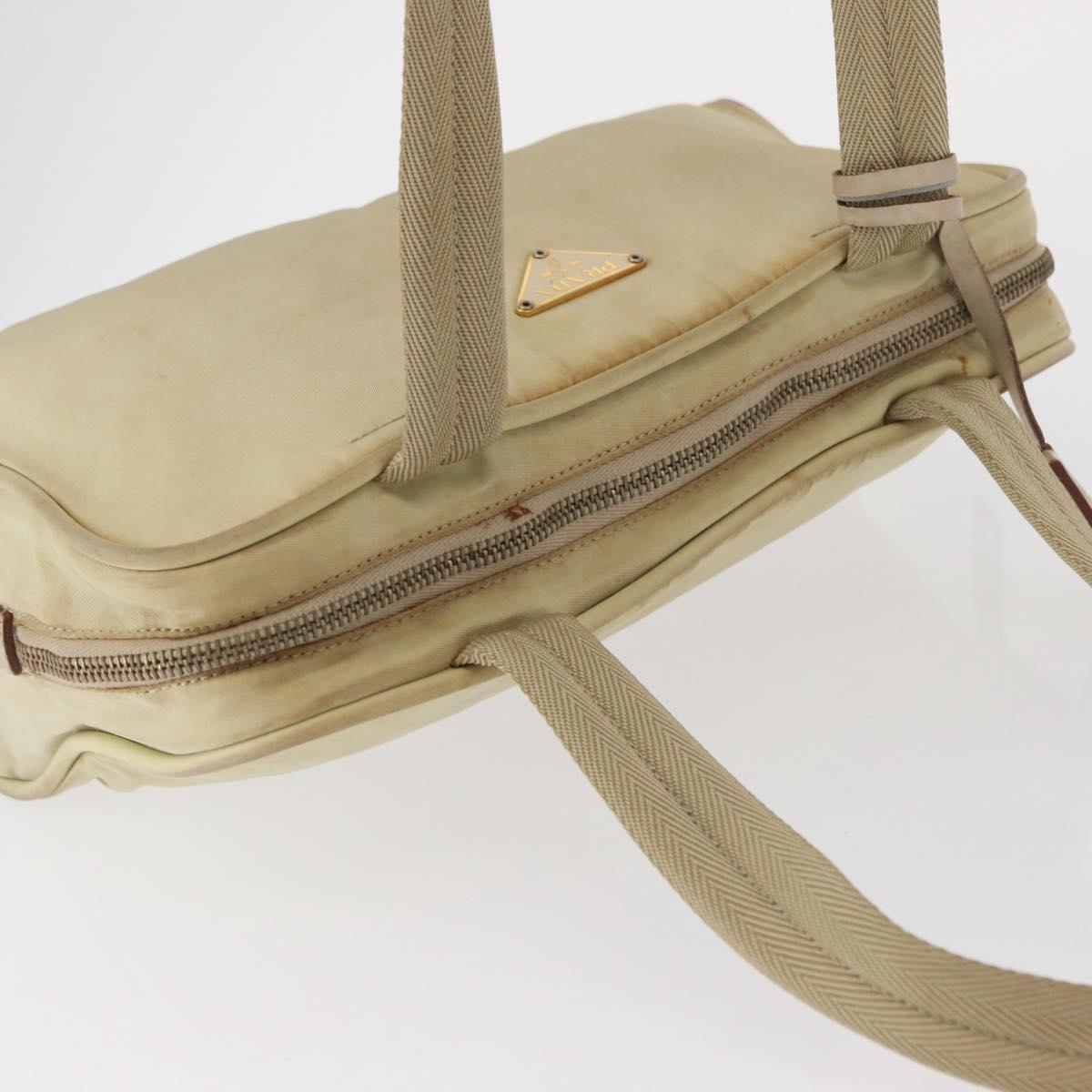 PRADA Hand Bag Nylon Beige Gold Auth 166689