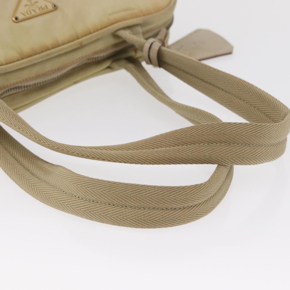 PRADA Hand Bag Nylon Beige Gold Auth 166689