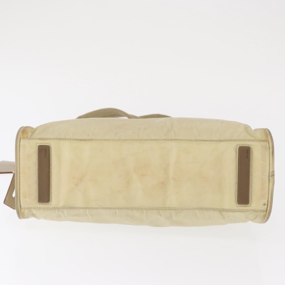 PRADA Hand Bag Nylon Beige Gold Auth 166689