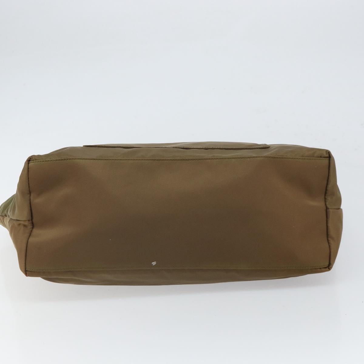 PRADA Tote Bag Nylon Khaki Silver Auth 166690