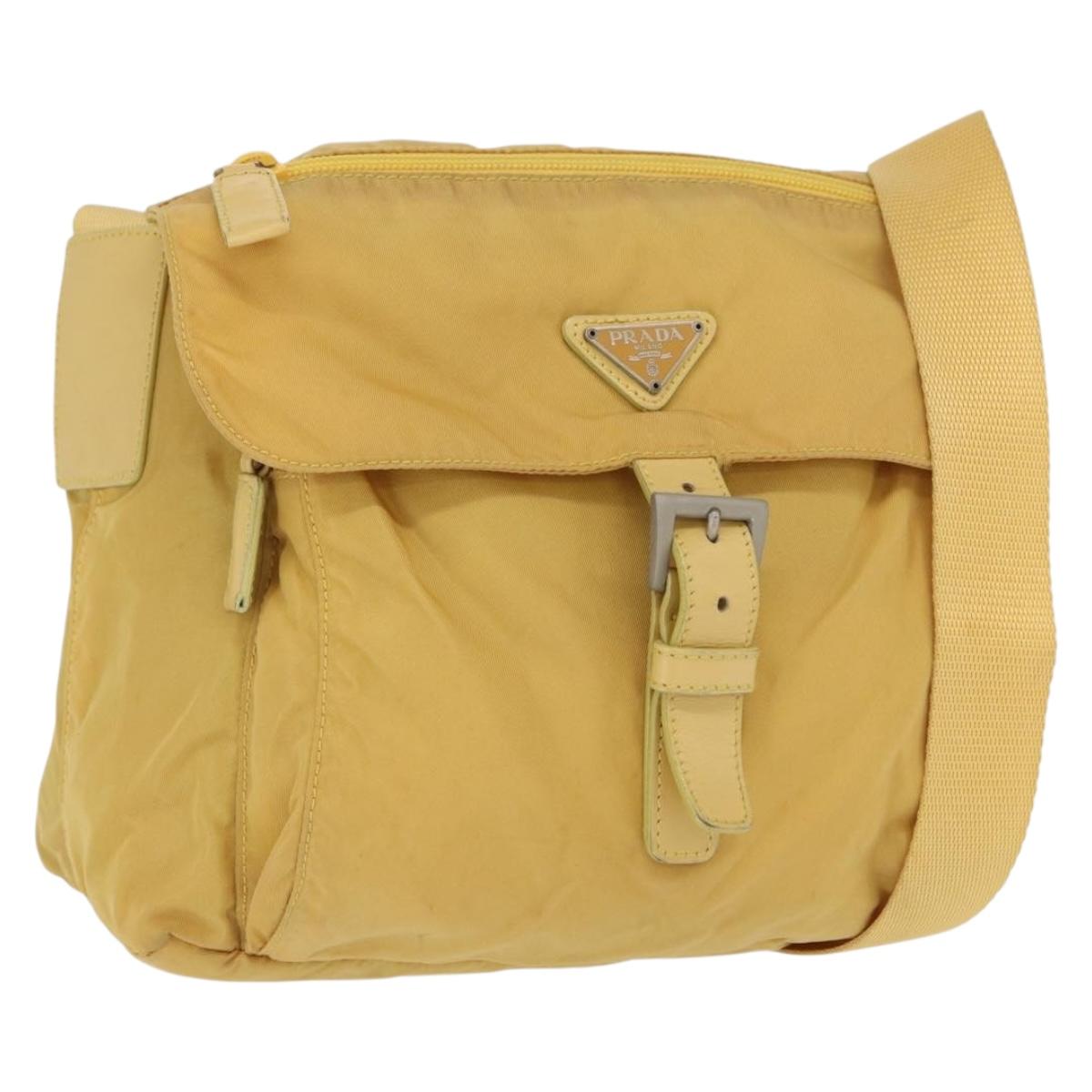PRADA Shoulder Bag Nylon Yellow Silver Auth 166691