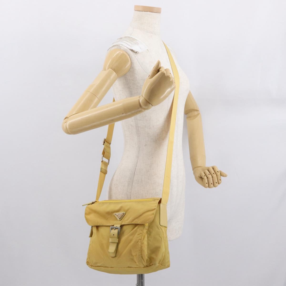 PRADA Shoulder Bag Nylon Yellow Silver Auth 166691