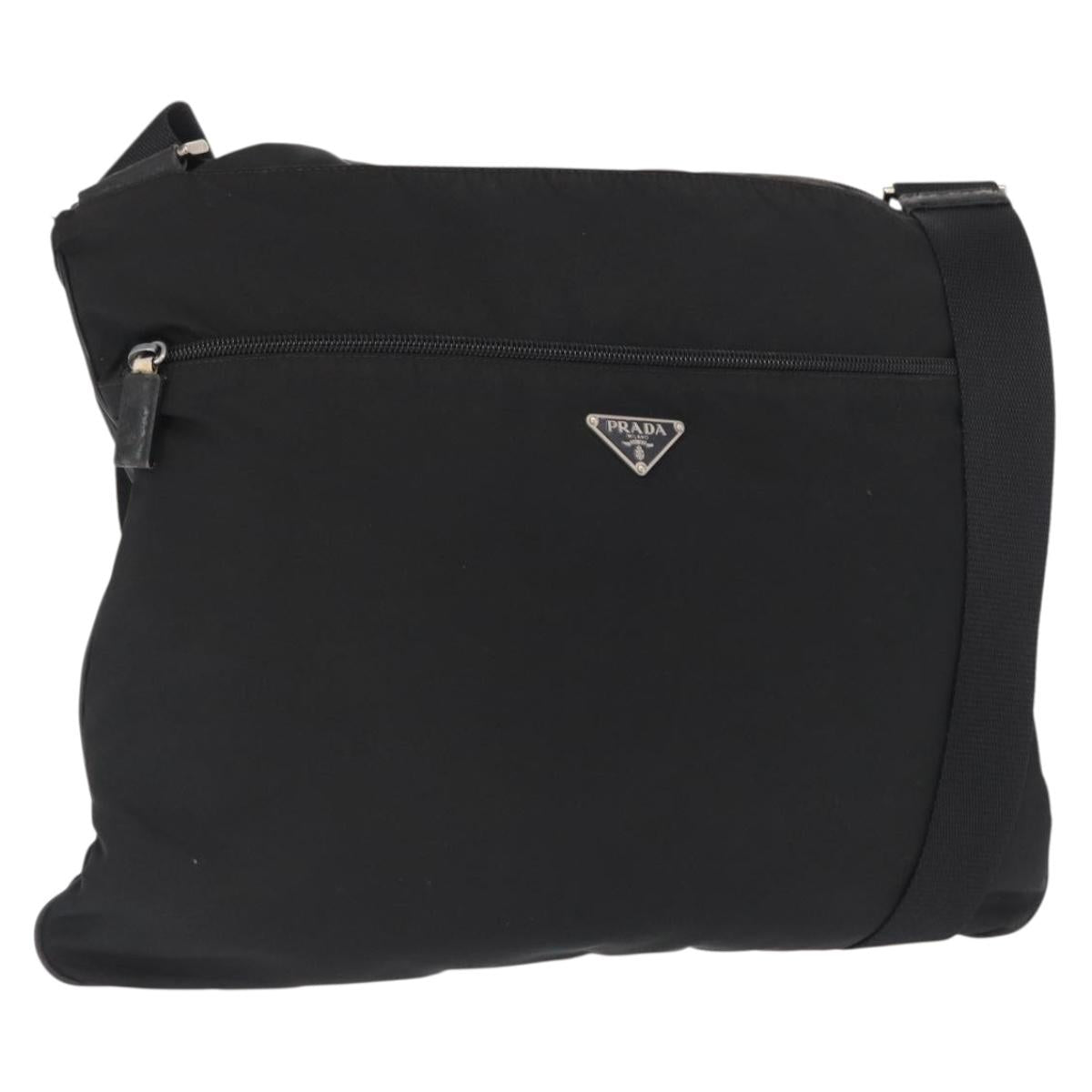 PRADA Shoulder Bag Nylon Black Silver Auth 166693