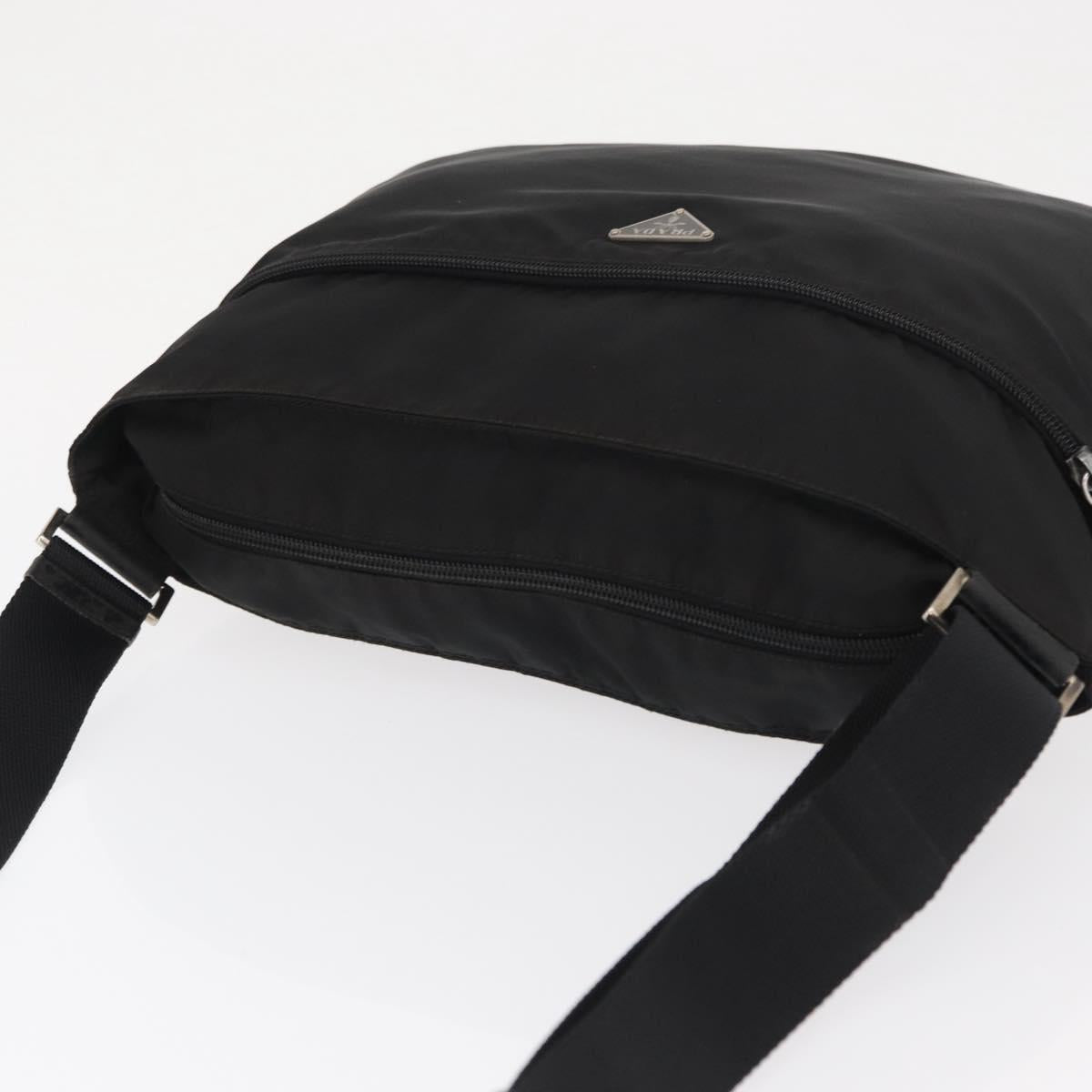PRADA Shoulder Bag Nylon Black Silver Auth 166693