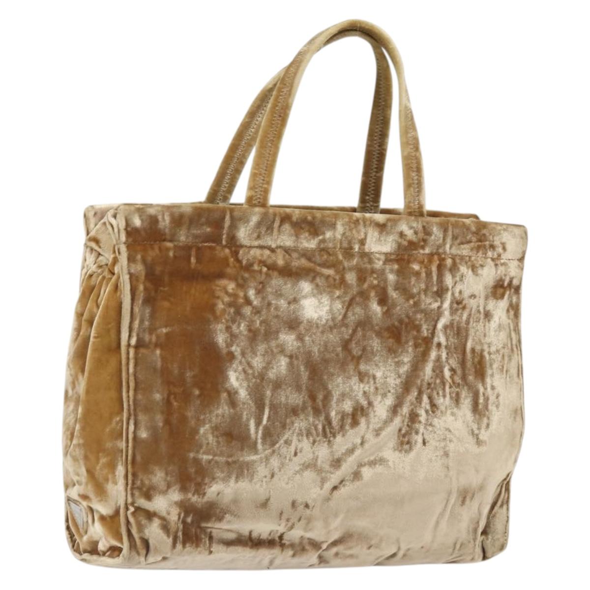 PRADA Hand Bag Velor Beige Silver Auth 166694