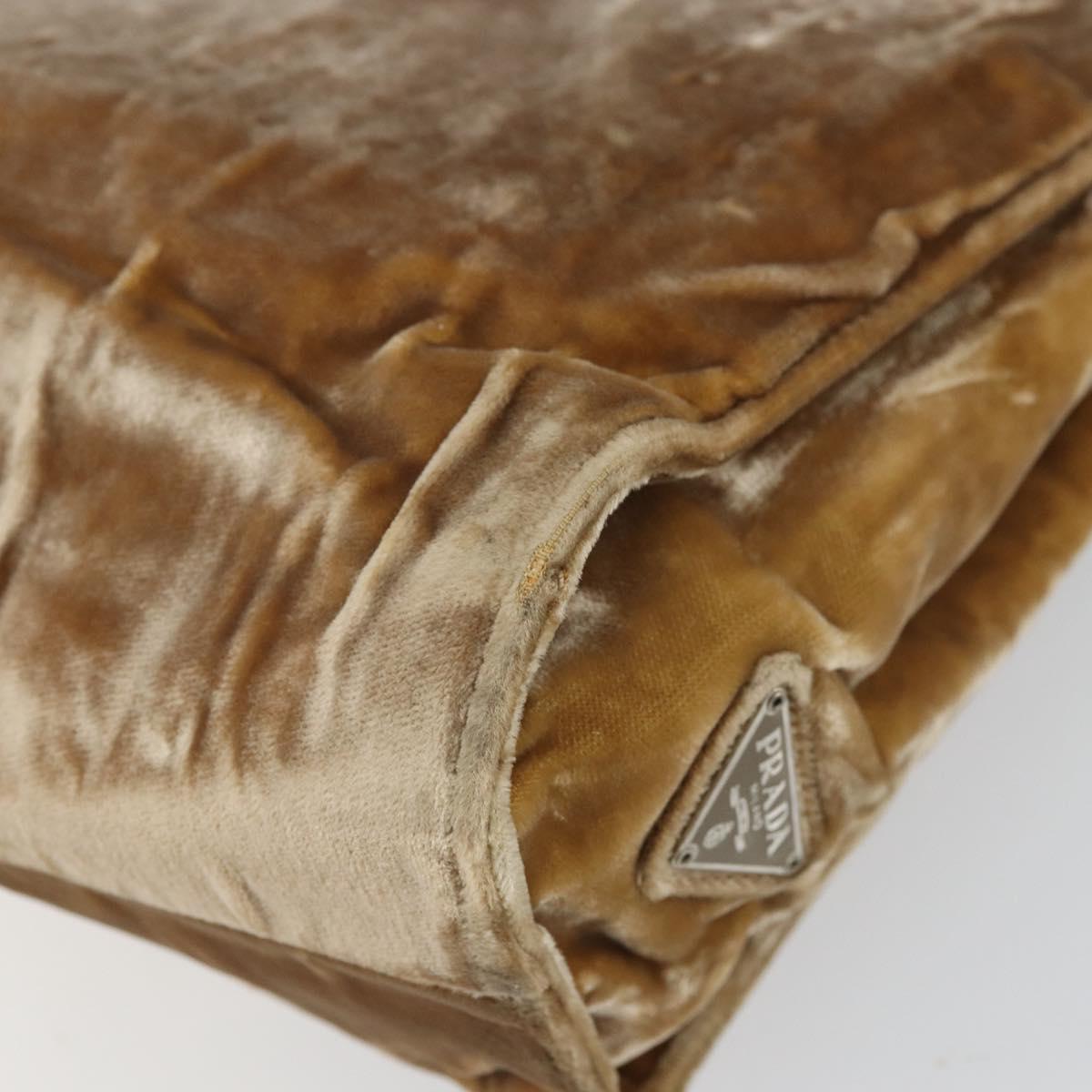 PRADA Hand Bag Velor Beige Silver Auth 166694