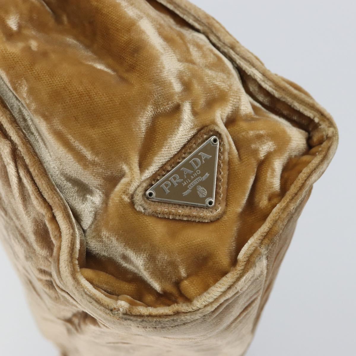 PRADA Hand Bag Velor Beige Silver Auth 166694