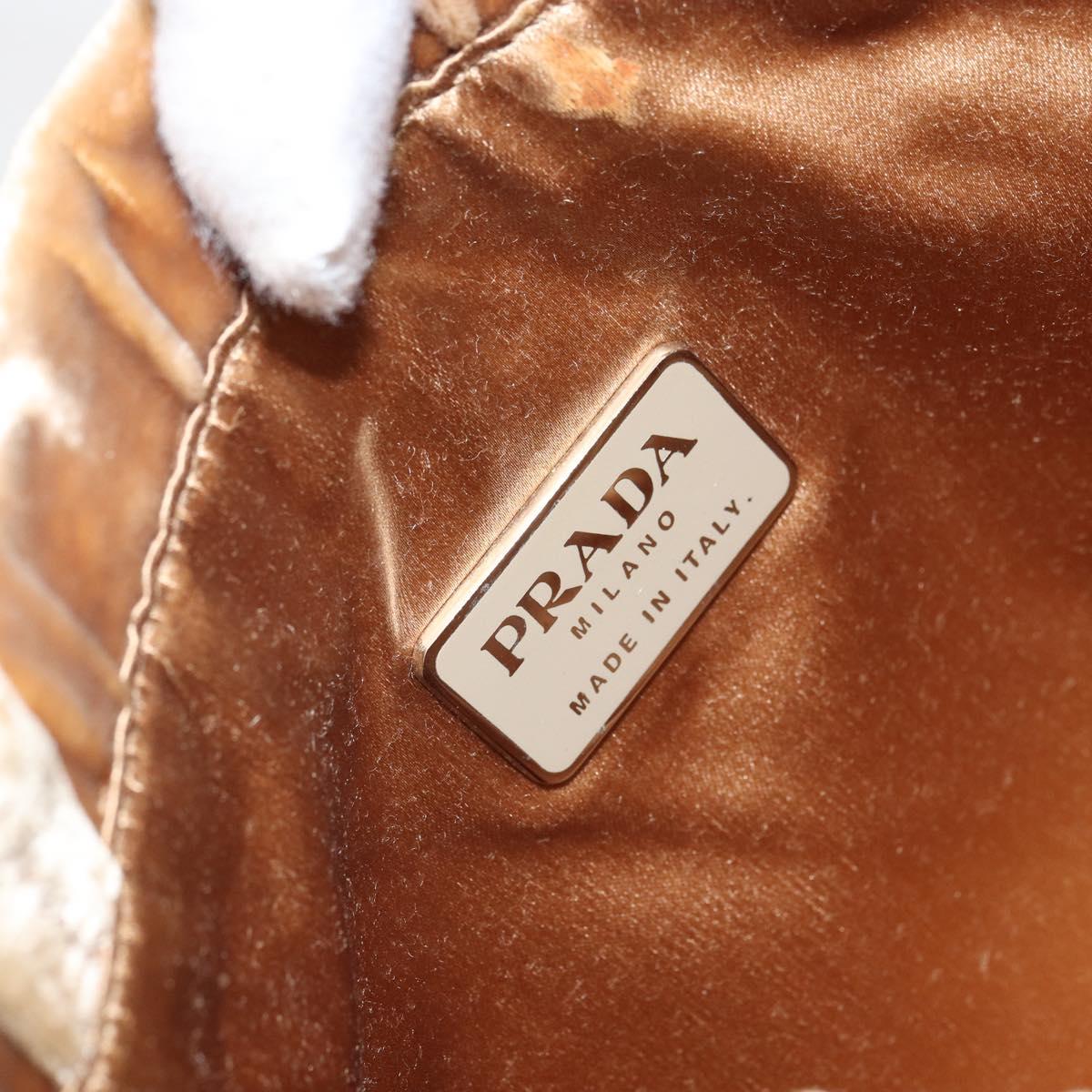 PRADA Hand Bag Velor Beige Silver Auth 166694