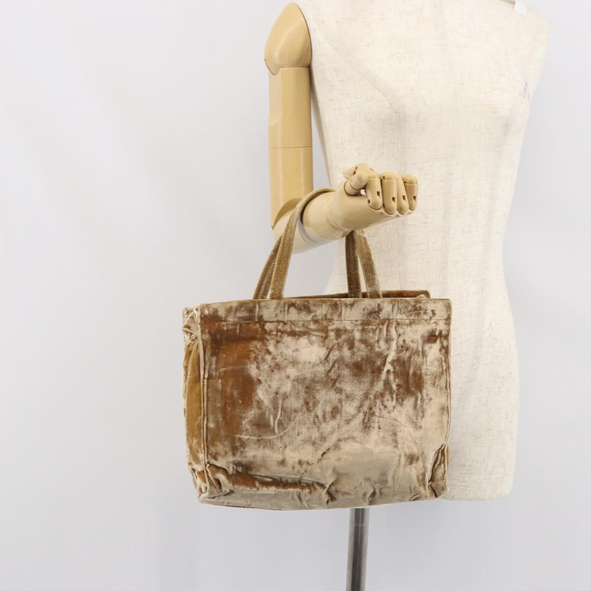 PRADA Hand Bag Velor Beige Silver Auth 166694