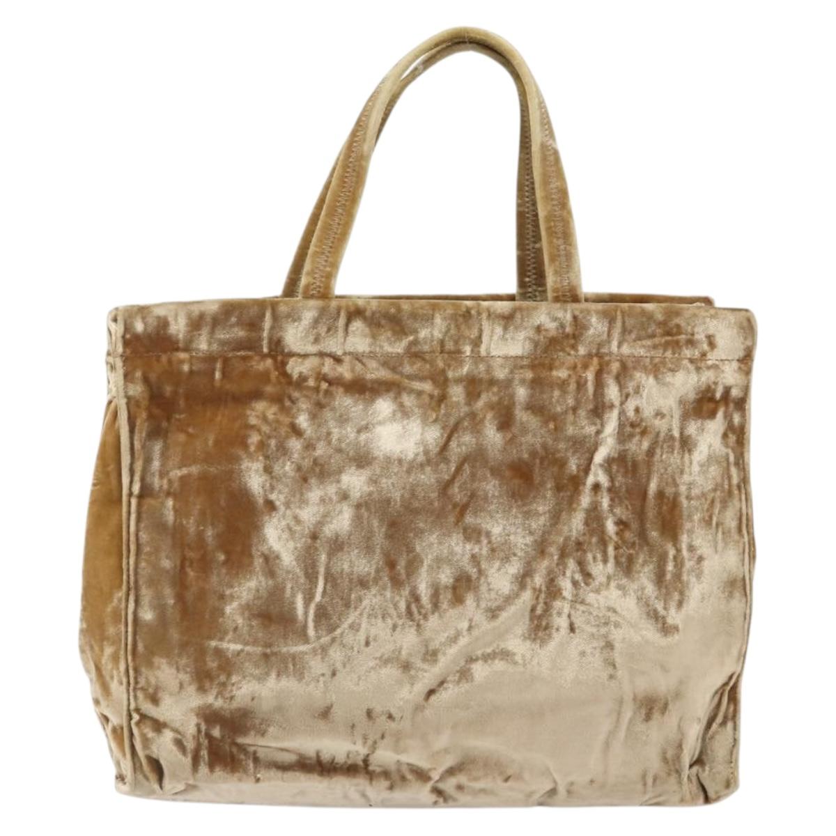 PRADA Hand Bag Velor Beige Silver Auth 166694