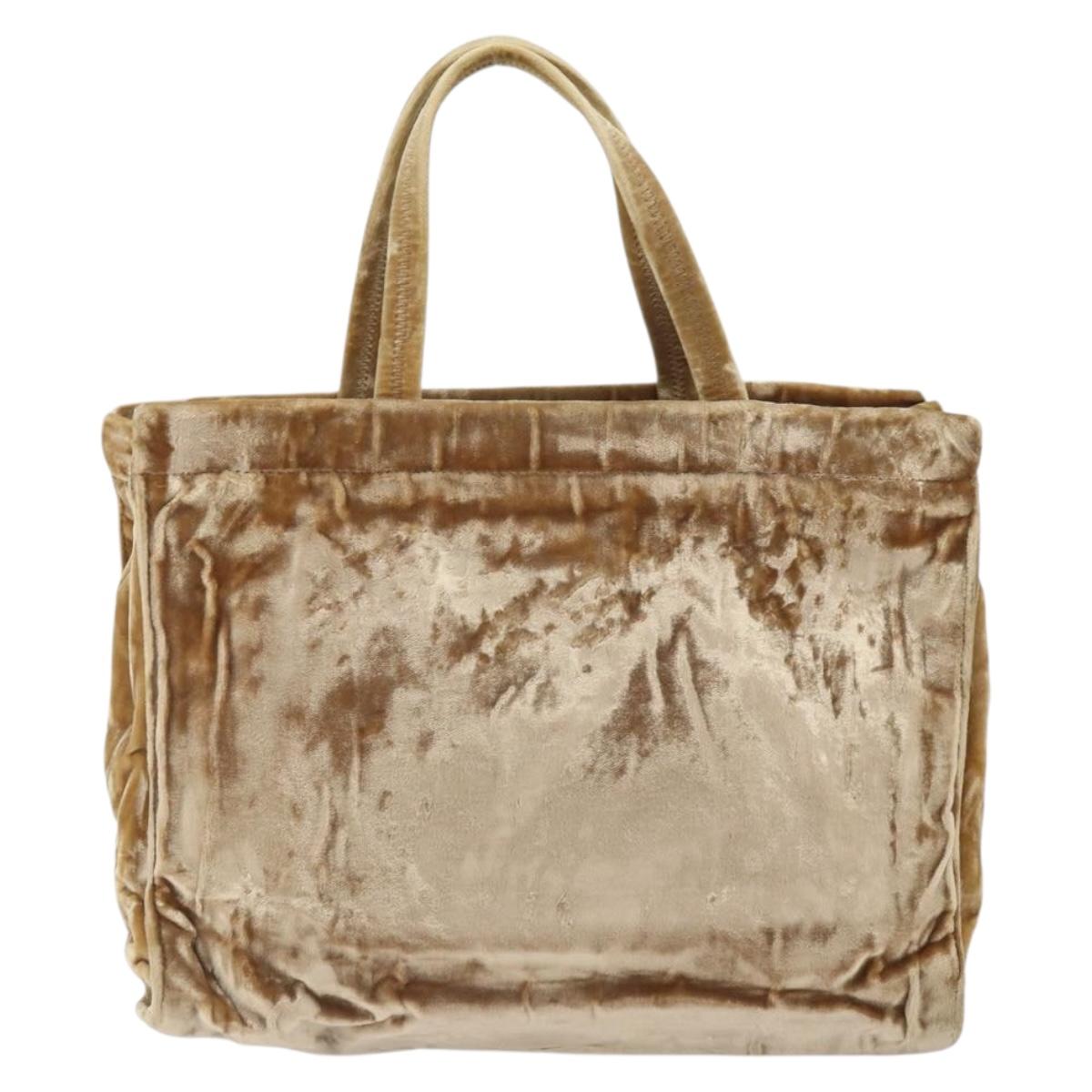 PRADA Hand Bag Velor Beige Silver Auth 166694