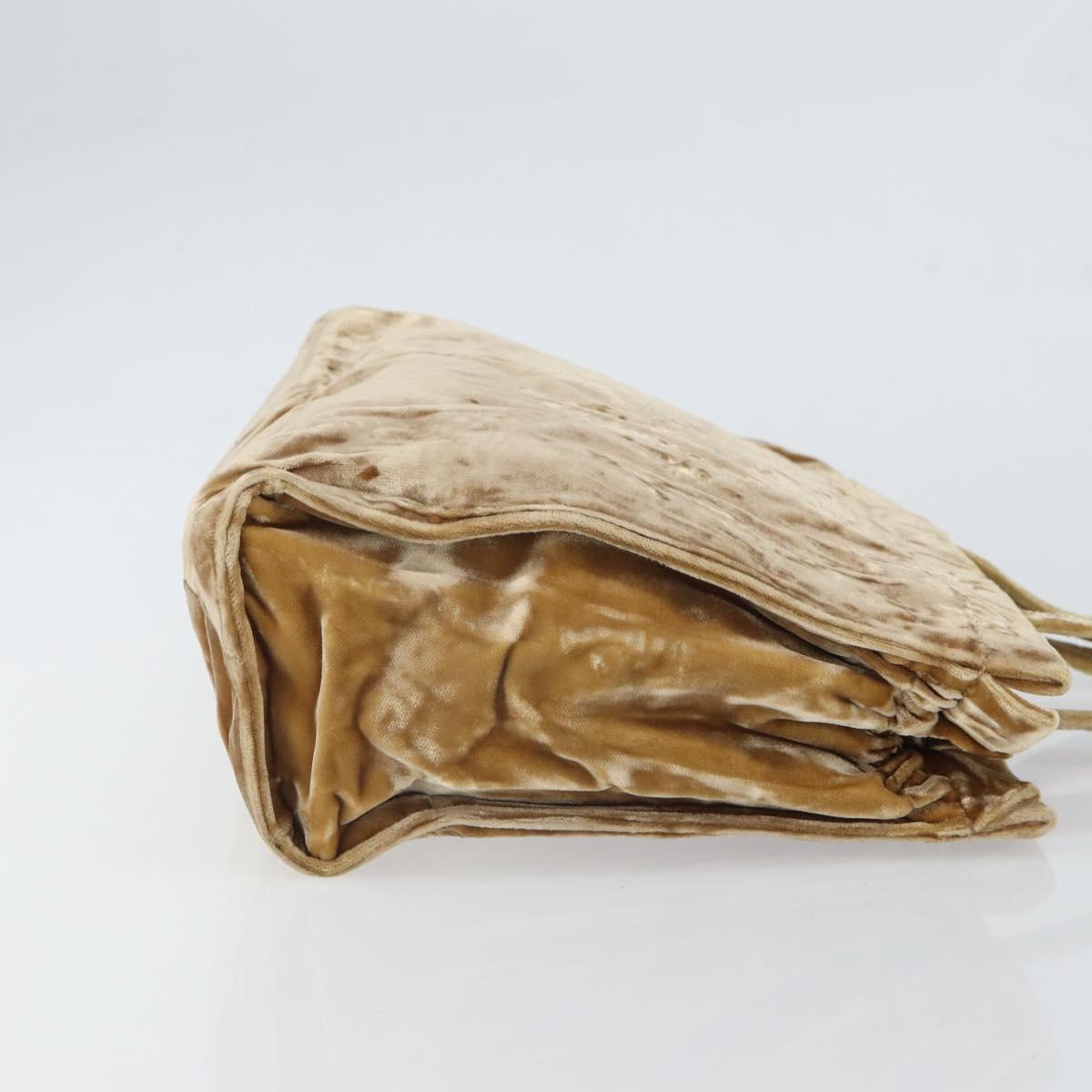 PRADA Hand Bag Velor Beige Silver Auth 166694