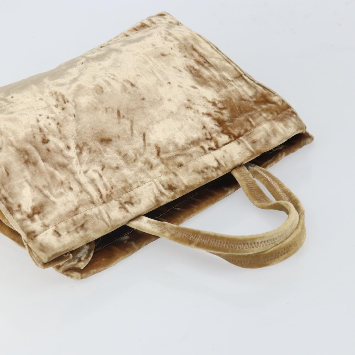 PRADA Hand Bag Velor Beige Silver Auth 166694