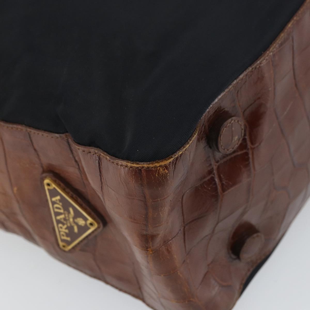 PRADA Hand Bag Nylon Leather Black Silver Auth 166695