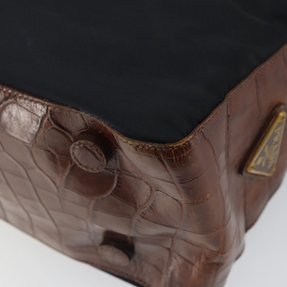 PRADA Hand Bag Nylon Leather Black Silver Auth 166695