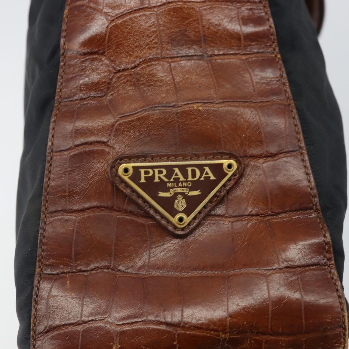 PRADA Hand Bag Nylon Leather Black Silver Auth 166695