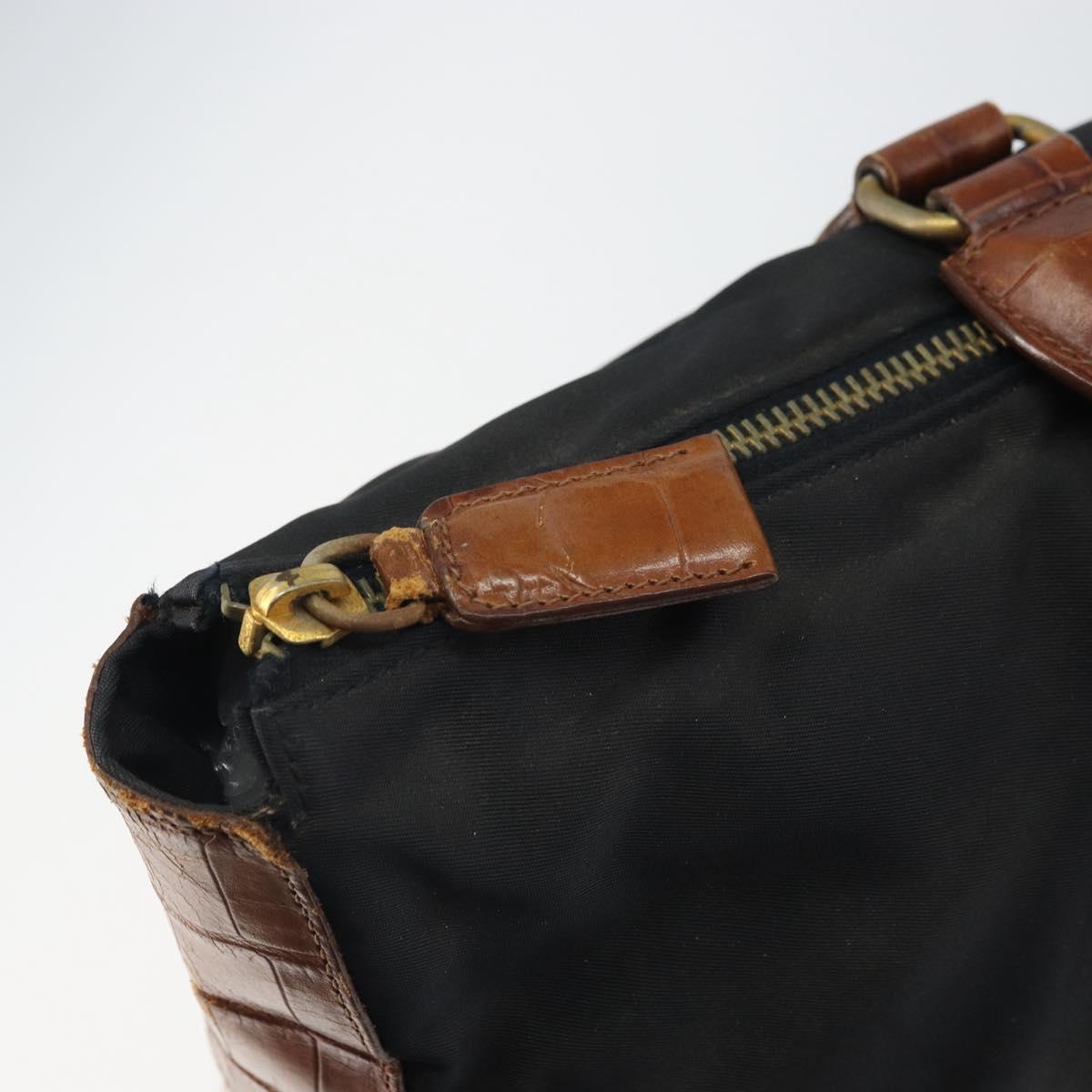 PRADA Hand Bag Nylon Leather Black Silver Auth 166695