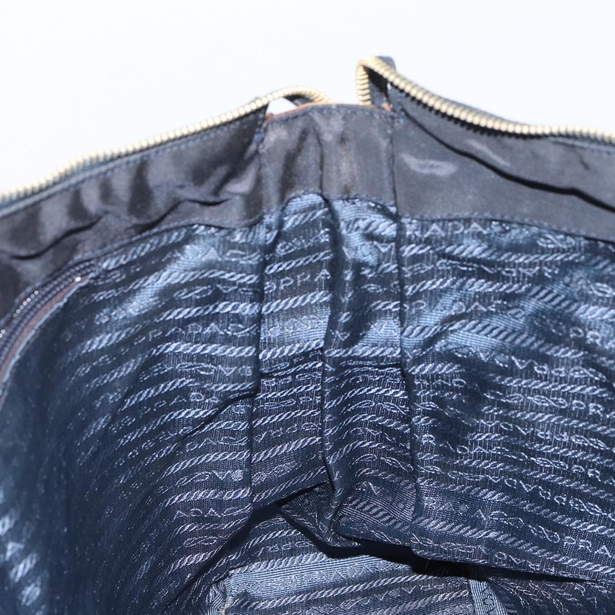 PRADA Hand Bag Nylon Leather Black Silver Auth 166695