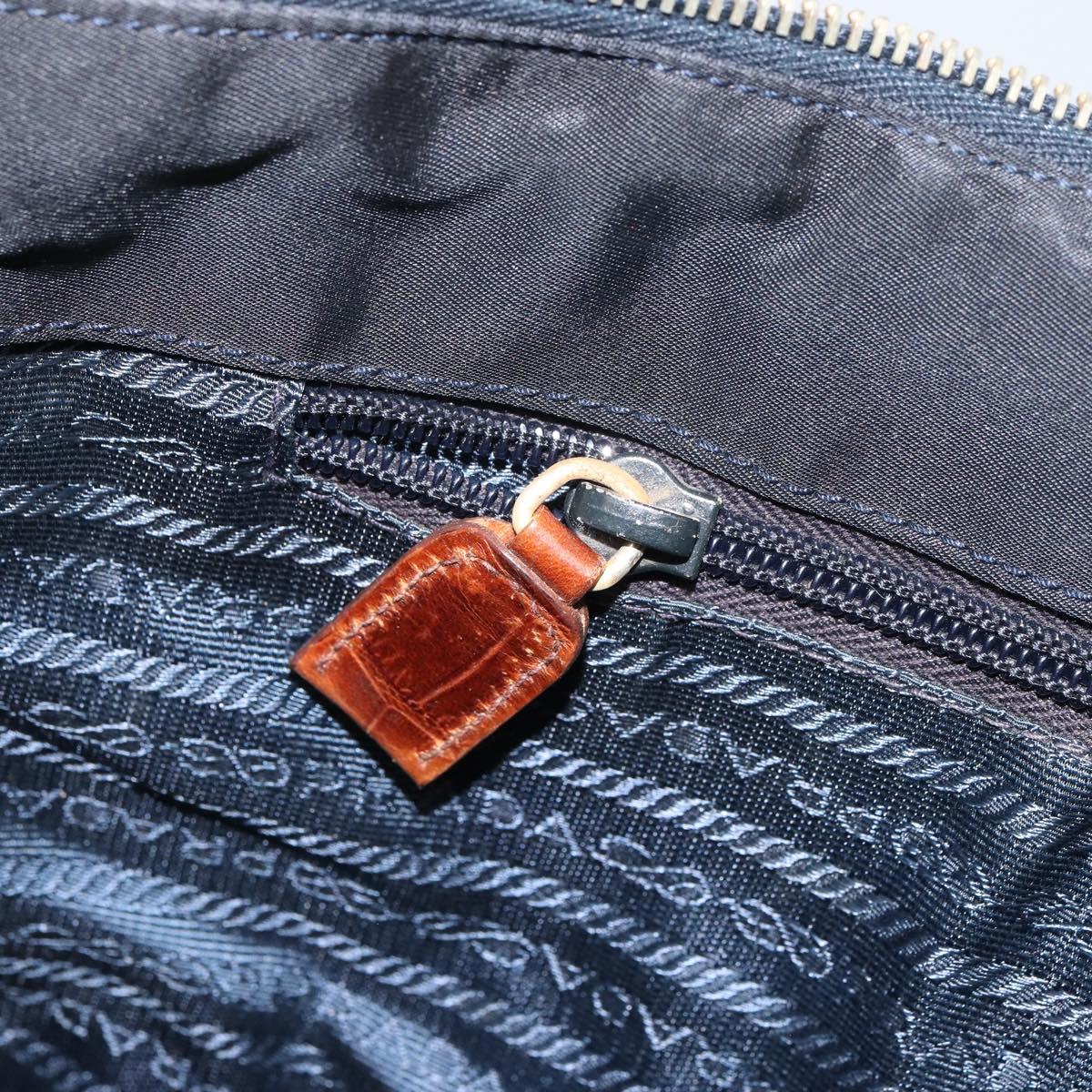 PRADA Hand Bag Nylon Leather Black Silver Auth 166695