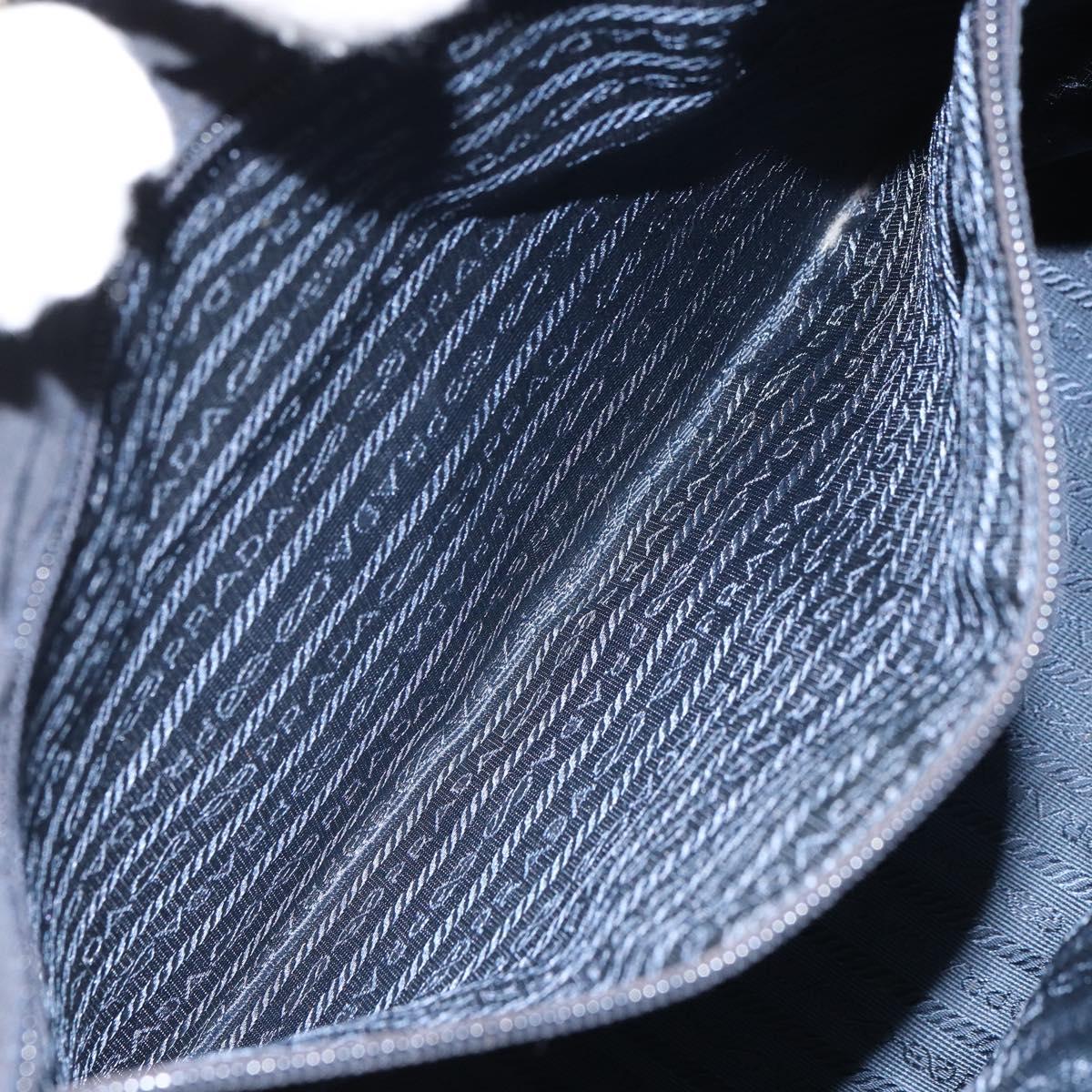 PRADA Hand Bag Nylon Leather Black Silver Auth 166695