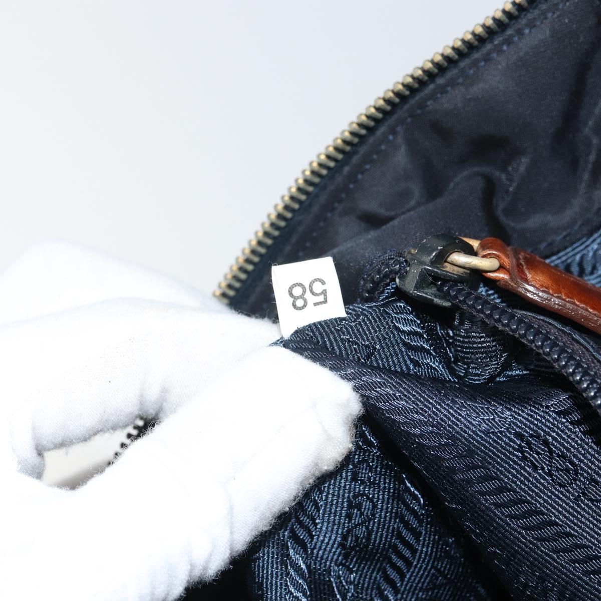 PRADA Hand Bag Nylon Leather Black Silver Auth 166695