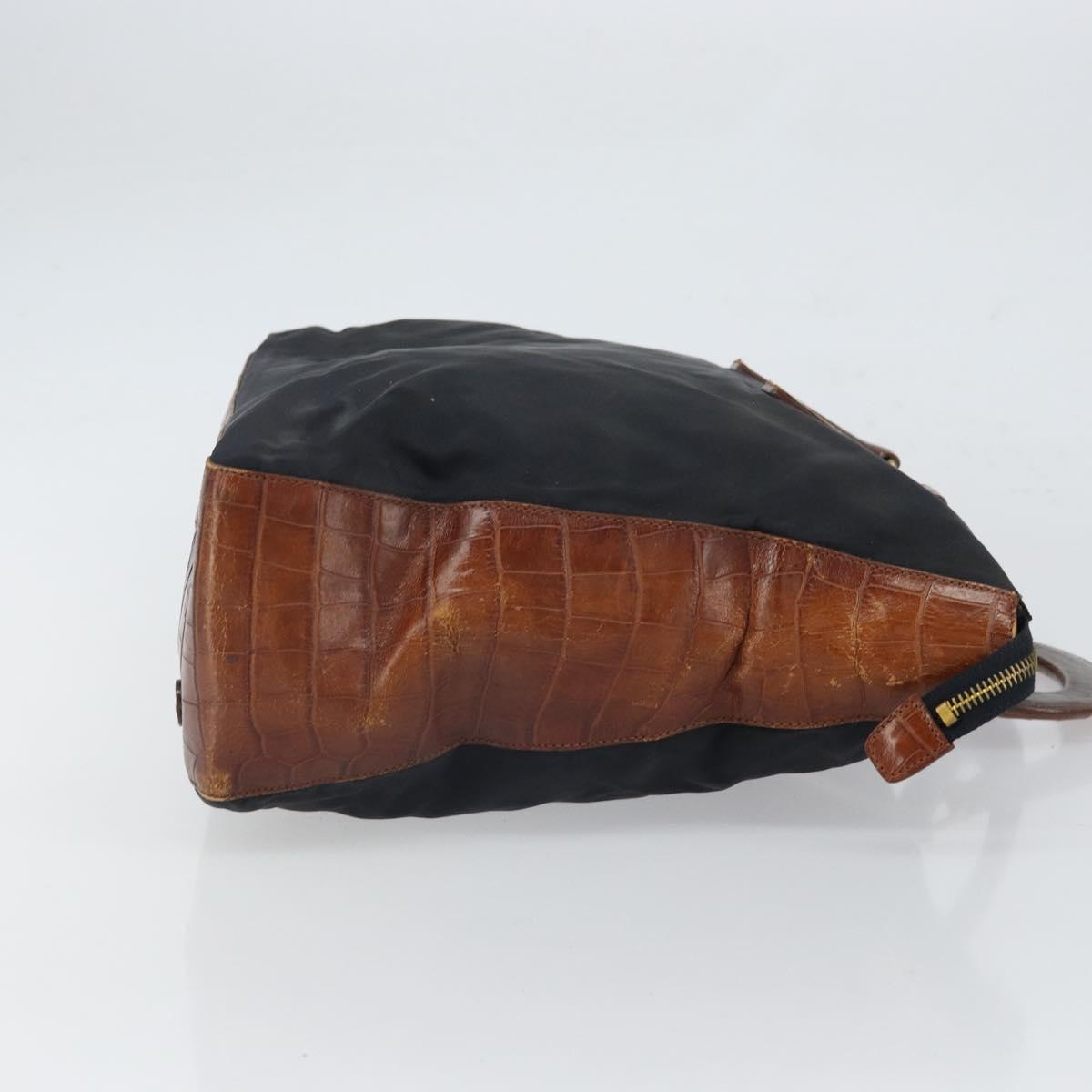 PRADA Hand Bag Nylon Leather Black Silver Auth 166695