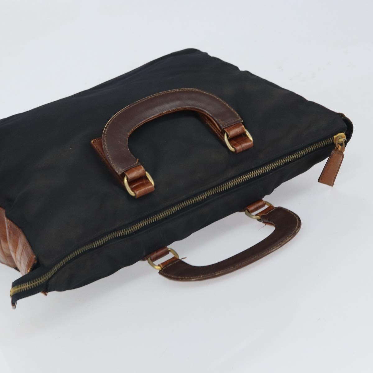 PRADA Hand Bag Nylon Leather Black Silver Auth 166695