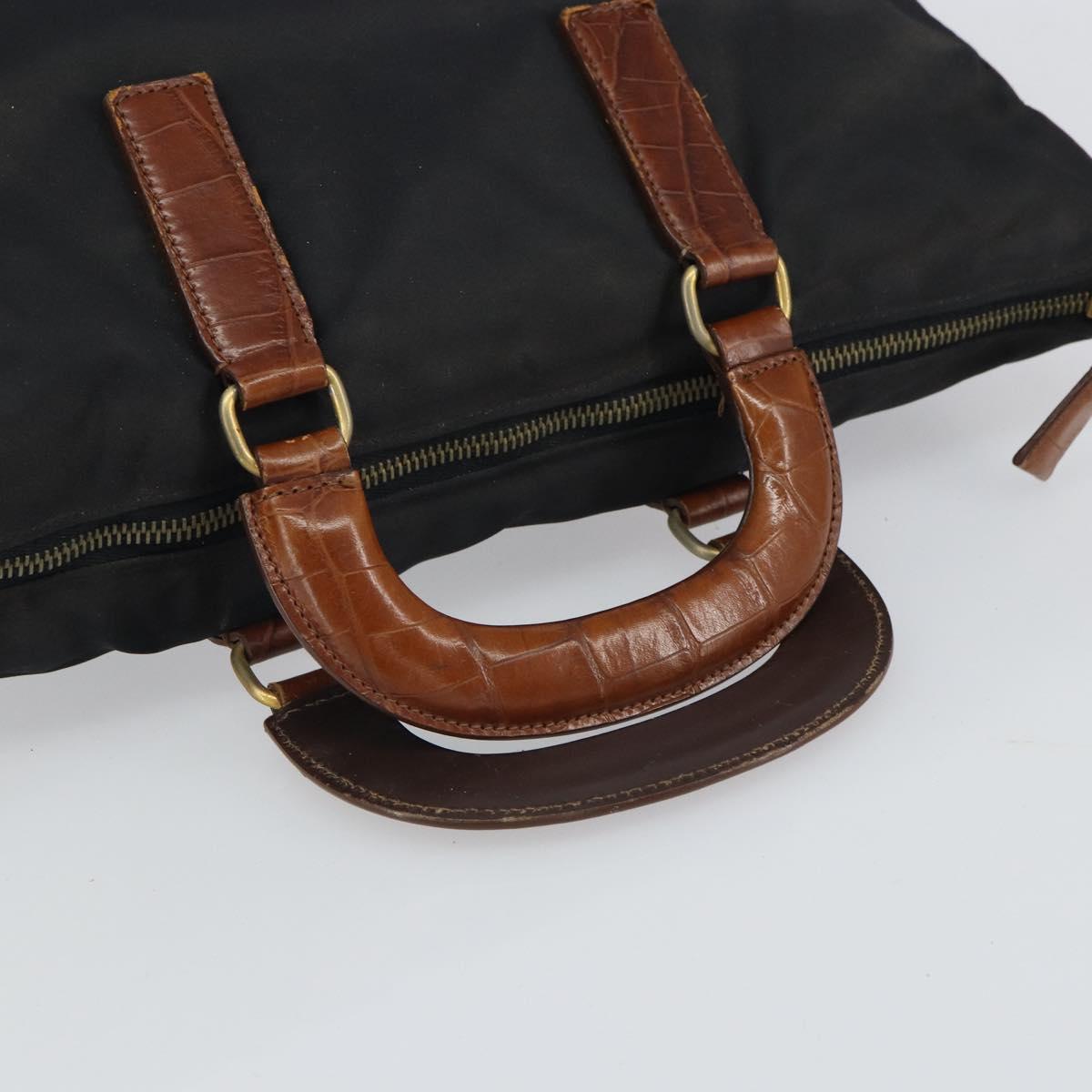 PRADA Hand Bag Nylon Leather Black Silver Auth 166695