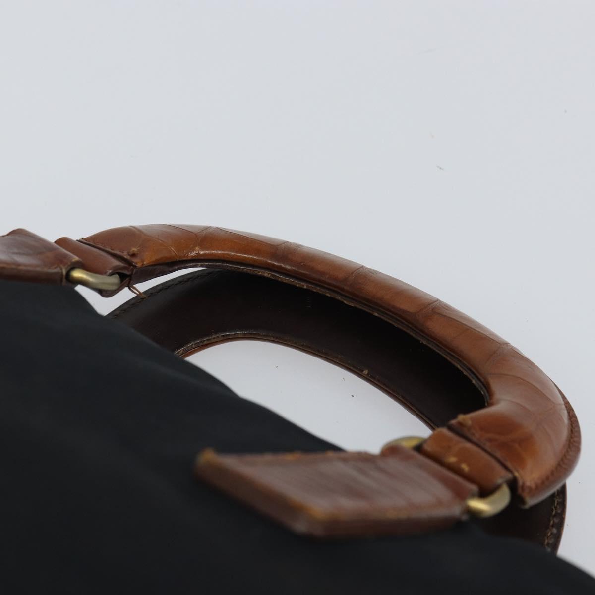 PRADA Hand Bag Nylon Leather Black Silver Auth 166695