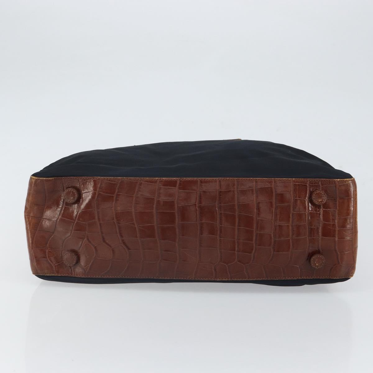 PRADA Hand Bag Nylon Leather Black Silver Auth 166695