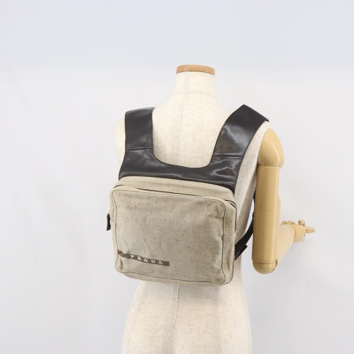 PRADA Sports Backpack Canvas Beige Silver Auth 166696