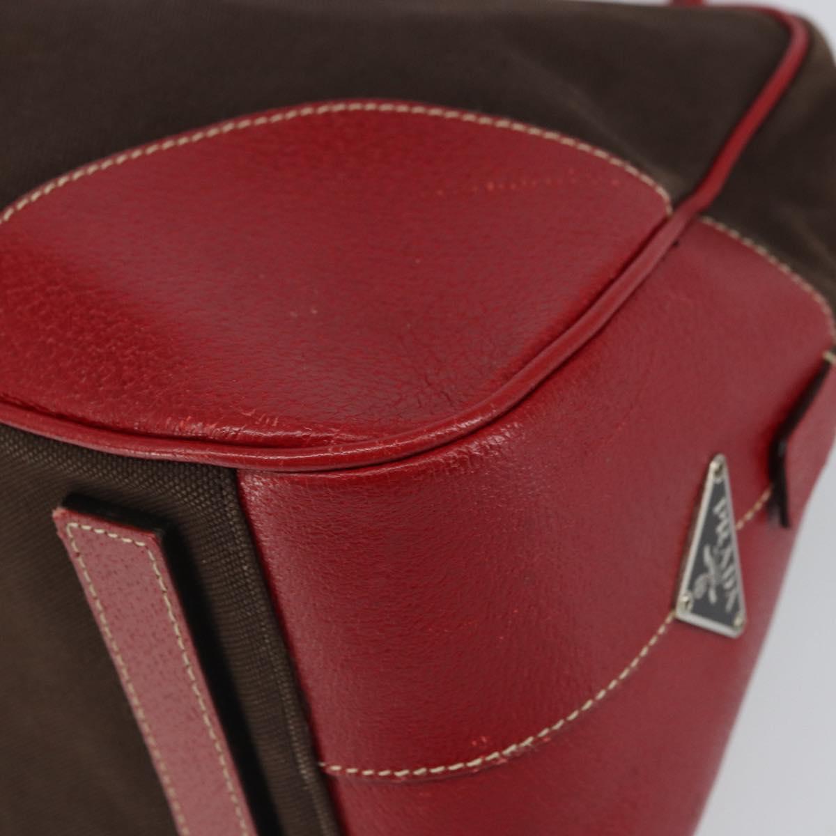 PRADA Hand Bag Canvas Silver Brown Auth 166697