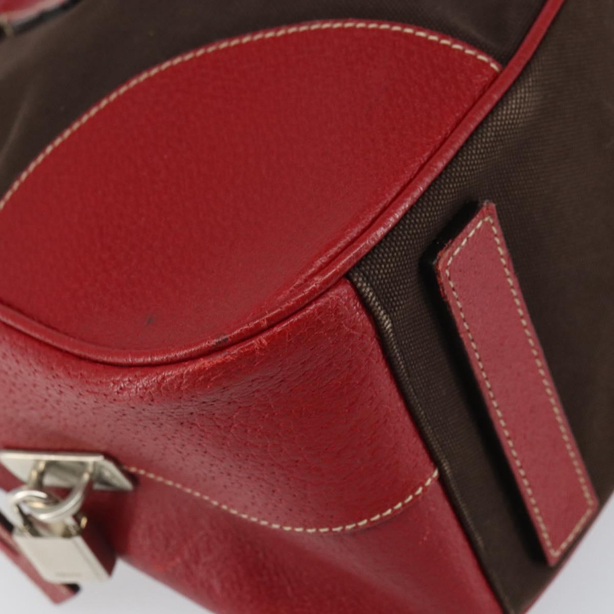 PRADA Hand Bag Canvas Silver Brown Auth 166697