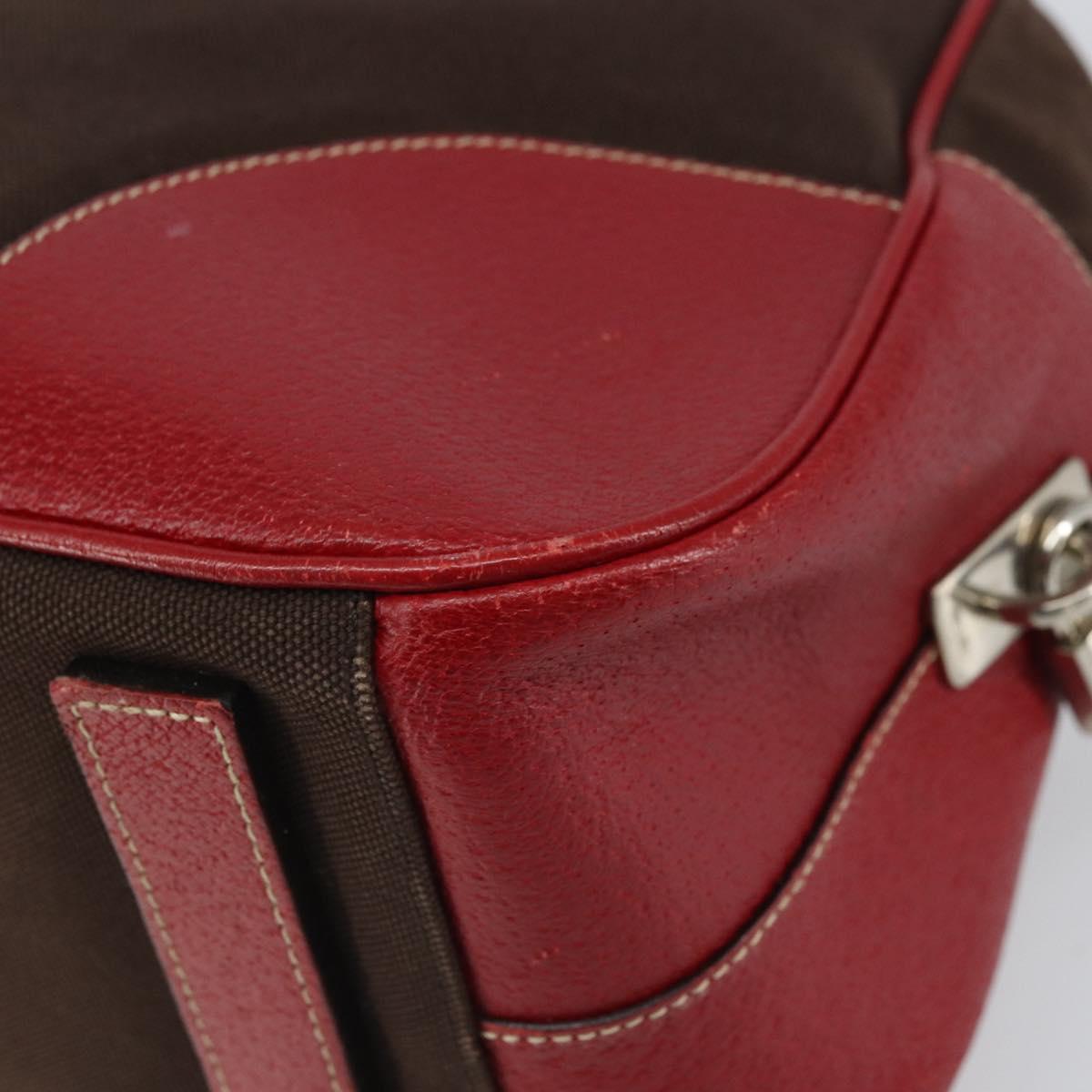 PRADA Hand Bag Canvas Silver Brown Auth 166697