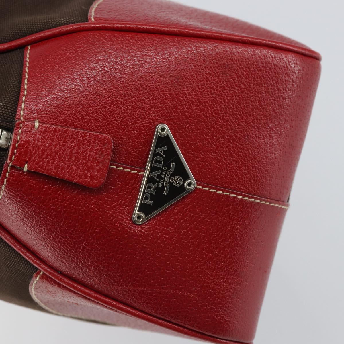 PRADA Hand Bag Canvas Silver Brown Auth 166697