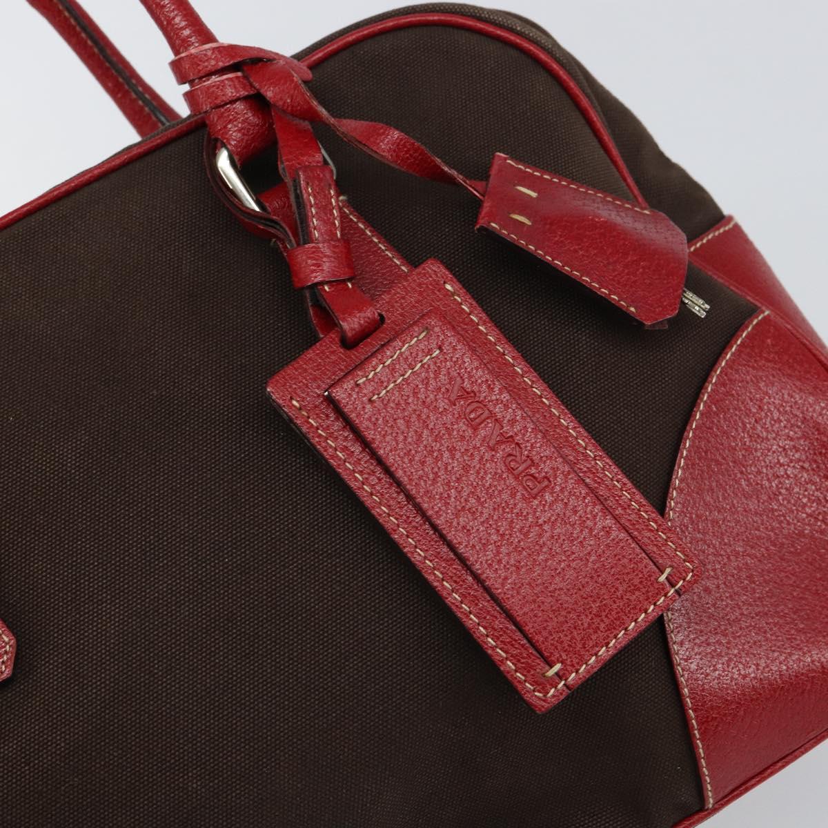 PRADA Hand Bag Canvas Silver Brown Auth 166697