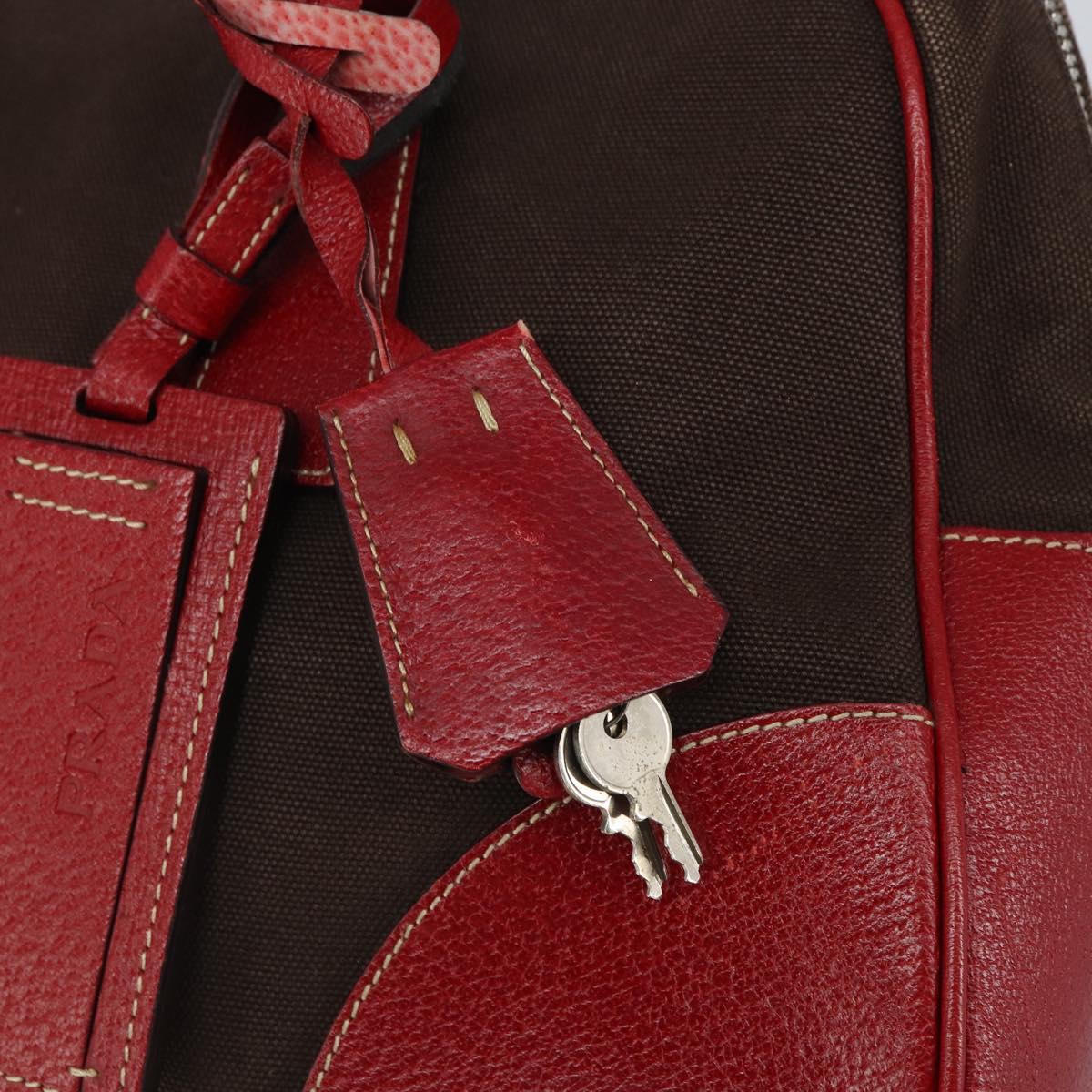 PRADA Hand Bag Canvas Silver Brown Auth 166697
